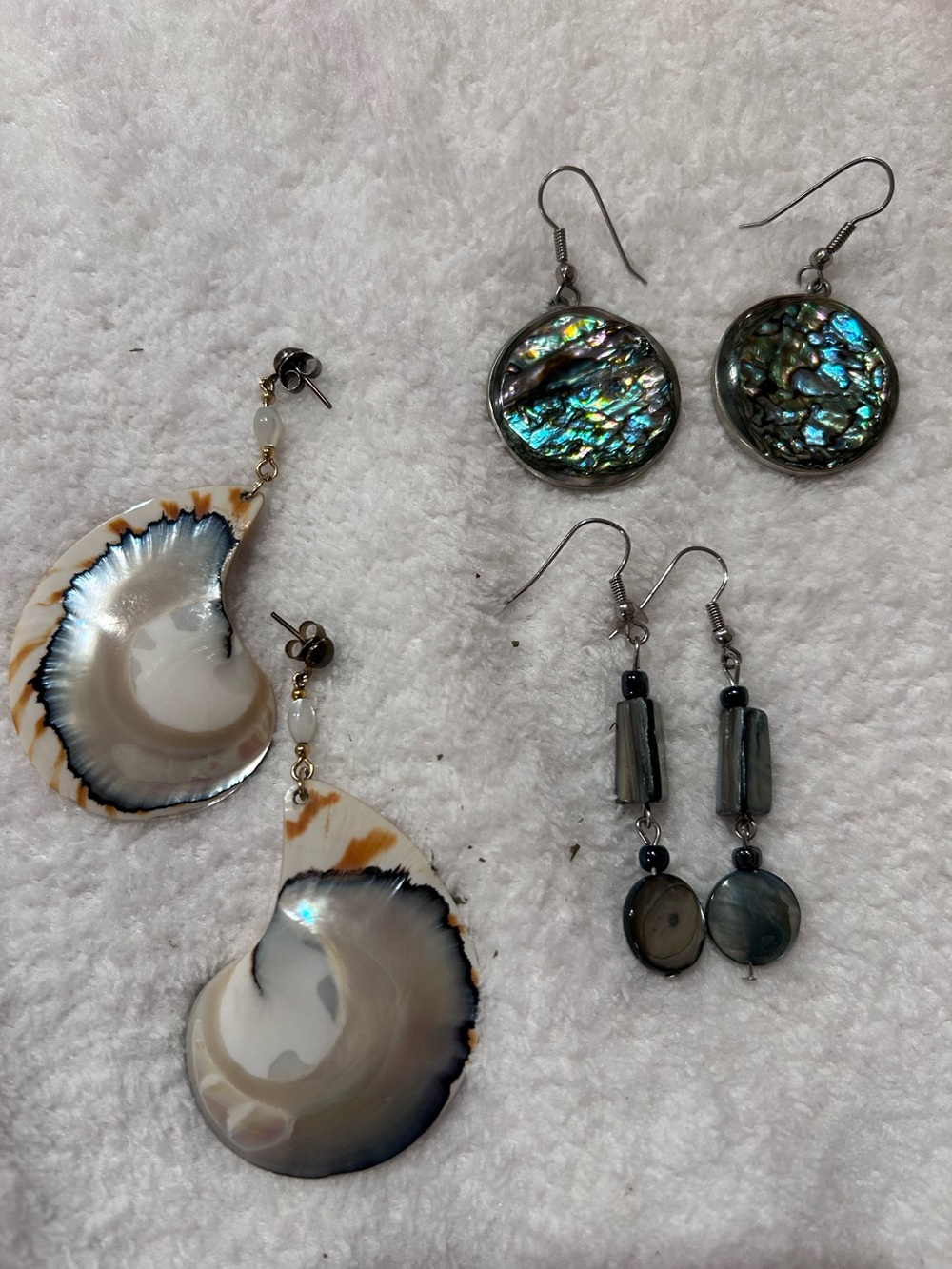 Lot of Shell and Abalone Mixed Earrings Set - Neutral and Iridescent.  3 Pairs